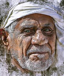 Araber, Beduine, altes Gesicht, sonnenverbrand, grauer Bart, Kopftuch